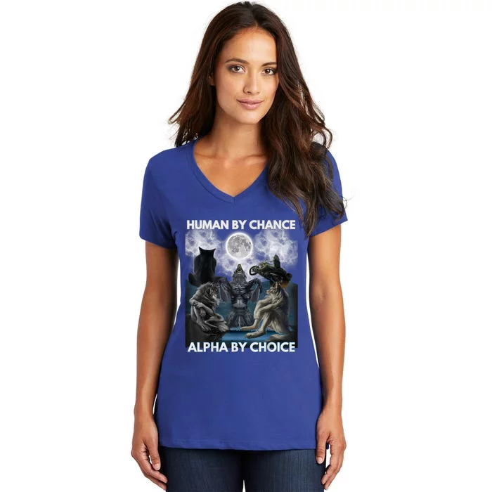 Human By Chance Alpha By Choice Wolf Vintage Women's V-Neck T-Shirt