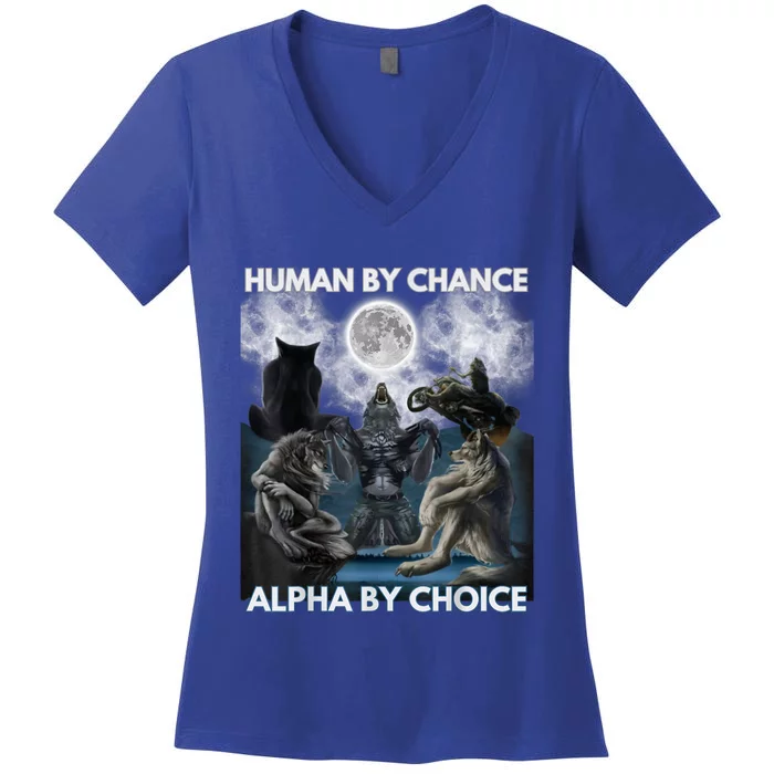 Human By Chance Alpha By Choice Wolf Vintage Women's V-Neck T-Shirt