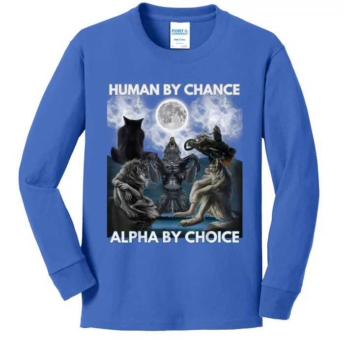 Human By Chance Alpha By Choice Wolf Vintage Kids Long Sleeve Shirt