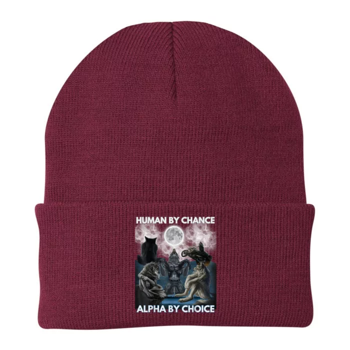 Human By Chance Alpha By Choice Wolf Vintage Knit Cap Winter Beanie