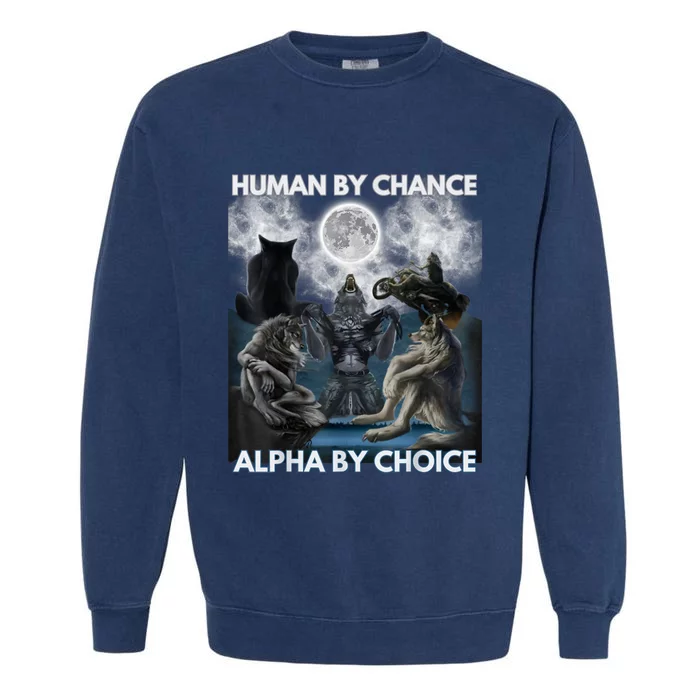 Human By Chance Alpha By Choice Wolf Vintage Garment-Dyed Sweatshirt