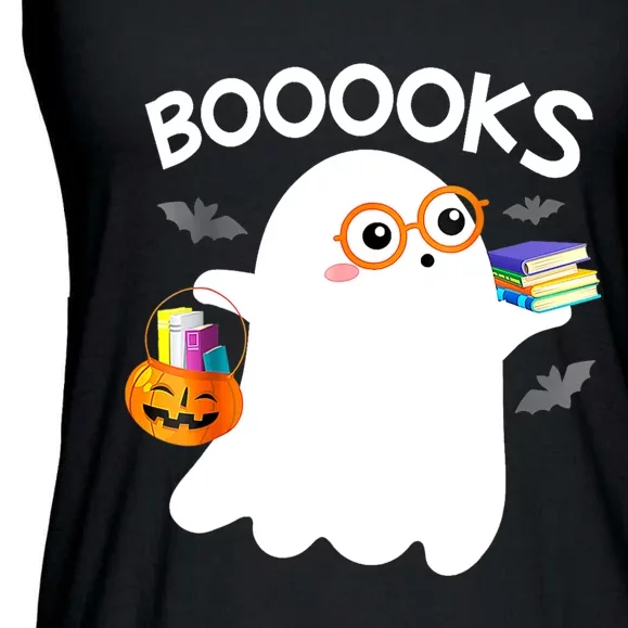 Halloween Booooks Cute Ghost Reading Library Books Halloween Ladies Essential Flowy Tank