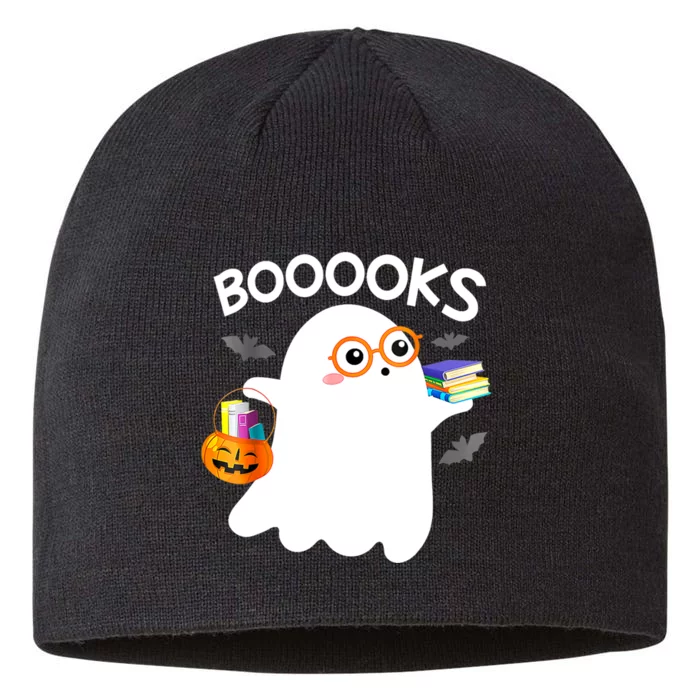 Halloween Booooks Cute Ghost Reading Library Books Halloween 8 1/2in Sustainable Knit Beanie