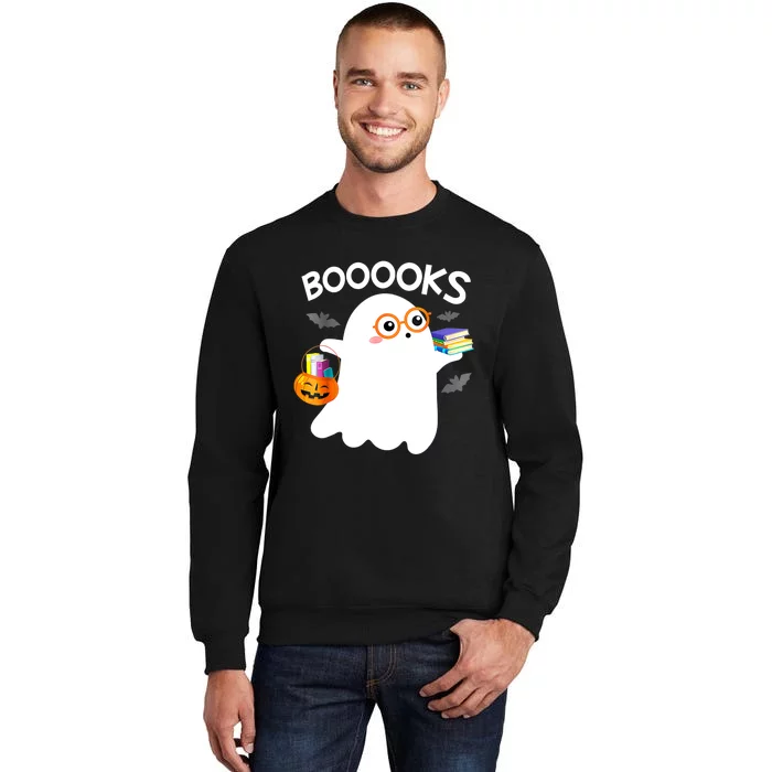 Halloween Booooks Cute Ghost Reading Library Books Halloween Tall Sweatshirt