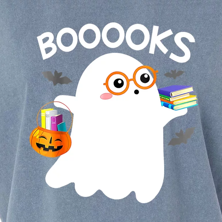 Halloween Booooks Cute Ghost Reading Library Books Halloween Garment-Dyed Women's Muscle Tee