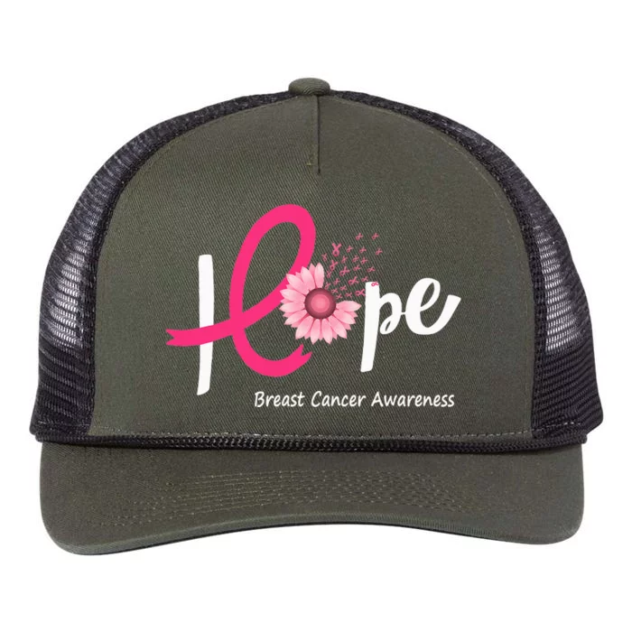 Hope Breast Cancer Pink Ribbons Sunflower October Month Retro Rope Trucker Hat Cap