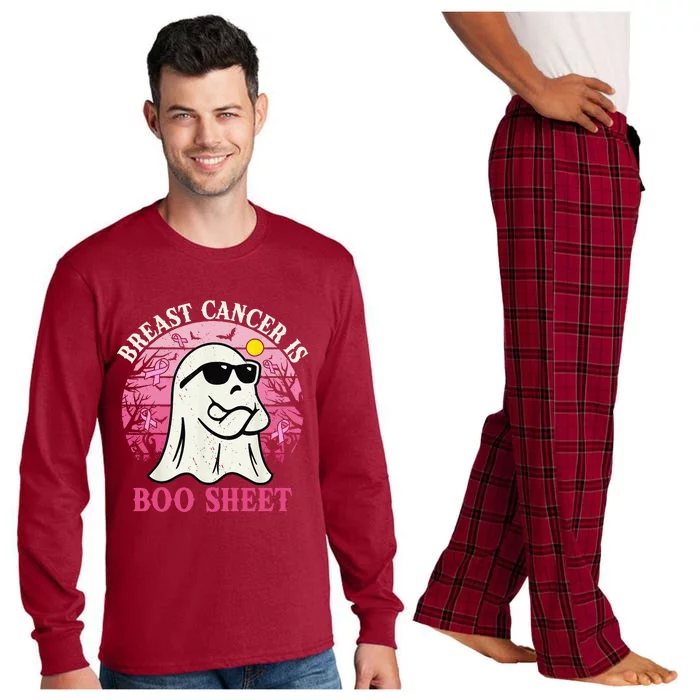 Halloween Breast Cancer Is Boo Sheet Groovy Spooky Mom Long Sleeve Pajama Set