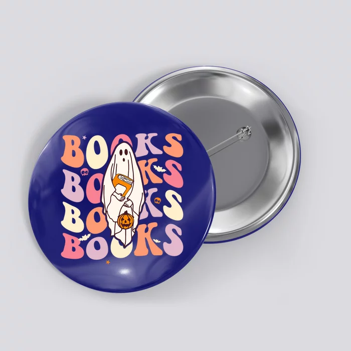 Halloween Booooks Cute Ghost Boo Reading Books Adults Gift Button