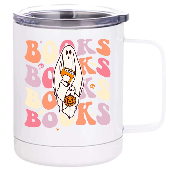 Halloween Booooks Cute Ghost Boo Reading Books Adults Gift Front & Back 12oz Stainless Steel Tumbler Cup