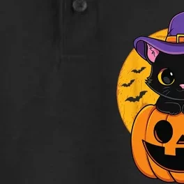 Halloween Black Cat Witch Hat Pumpkin Dry Zone Grid Performance Polo