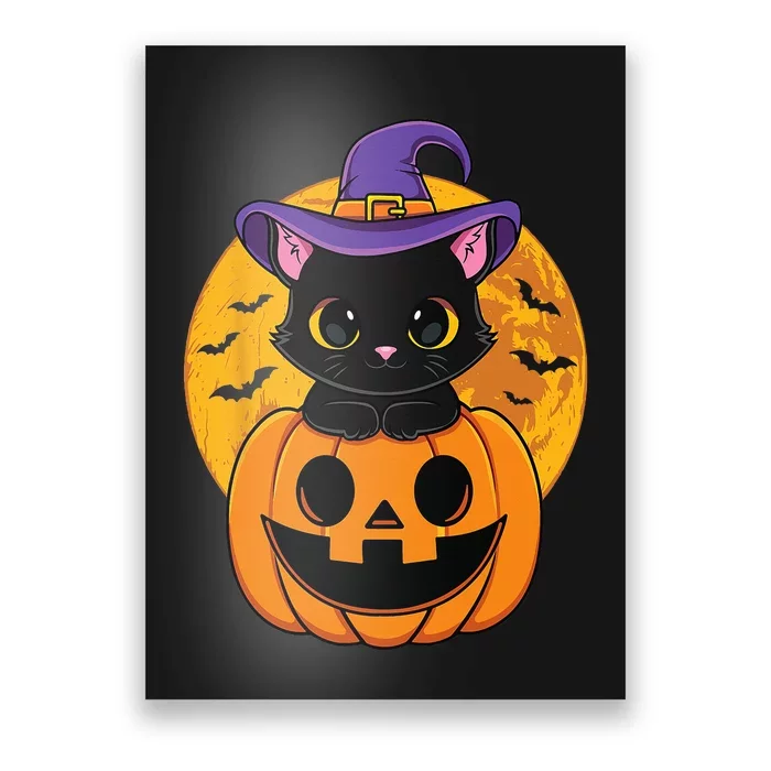 Halloween Black Cat Witch Hat Pumpkin Poster