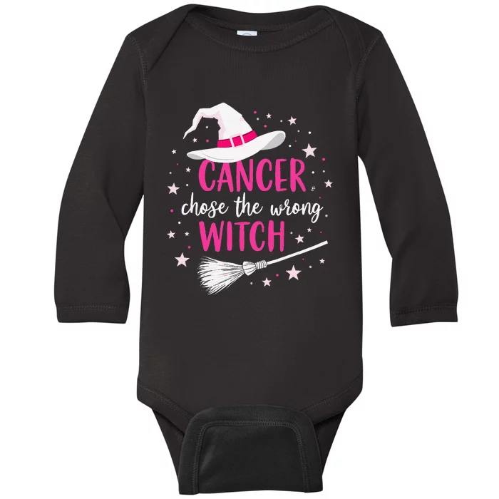 Halloween Breast Cancer Quote Cancer Chose The Wrong Witch Baby Long Sleeve Bodysuit