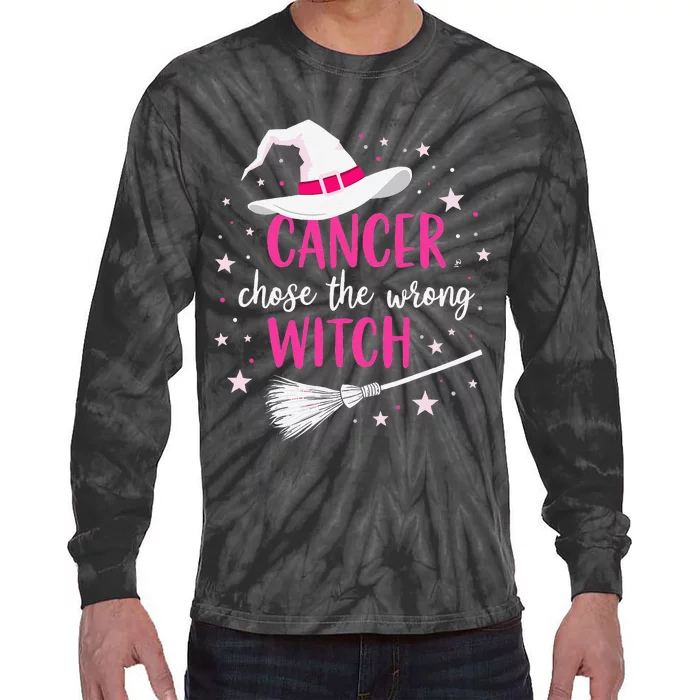 Halloween Breast Cancer Quote Cancer Chose The Wrong Witch Tie-Dye Long Sleeve Shirt