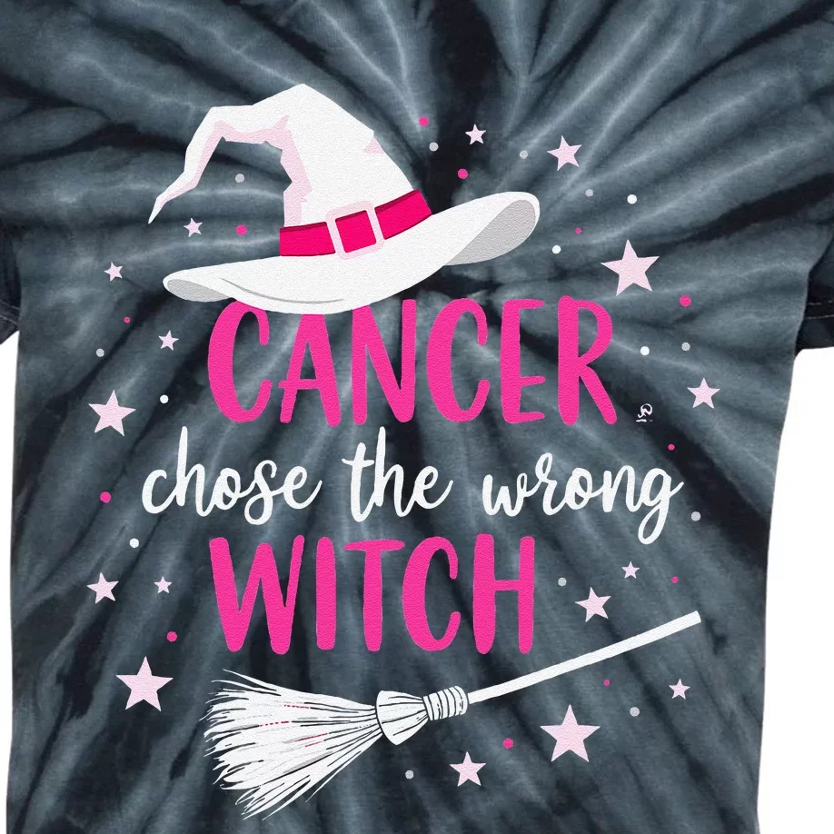 Halloween Breast Cancer Quote Cancer Chose The Wrong Witch Kids Tie-Dye T-Shirt