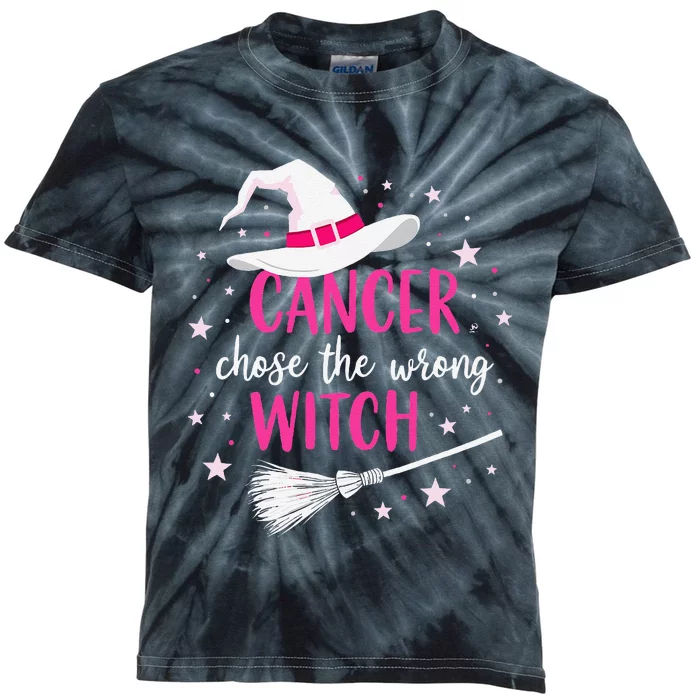 Halloween Breast Cancer Quote Cancer Chose The Wrong Witch Kids Tie-Dye T-Shirt