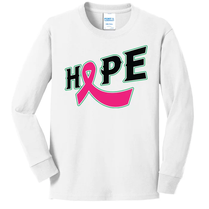 Hope Breast Cancer Awareness Pink Ribbon Kids Long Sleeve Shirt