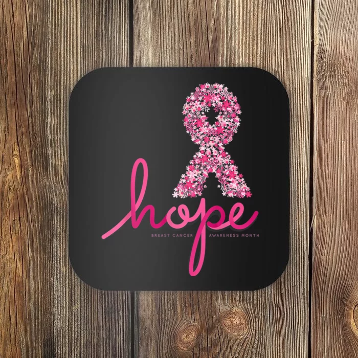 Hope Breast Cancer Awareness Shirt Pink Flowers Ribbon Coaster