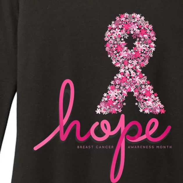 Hope Breast Cancer Awareness Shirt Pink Flowers Ribbon Womens CVC Long Sleeve Shirt