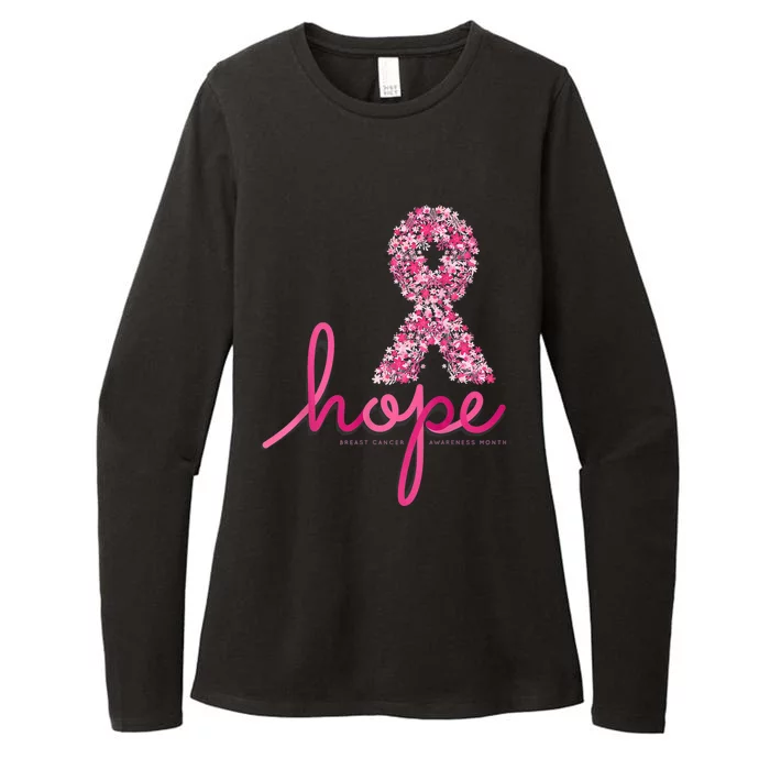 Hope Breast Cancer Awareness Shirt Pink Flowers Ribbon Womens CVC Long Sleeve Shirt