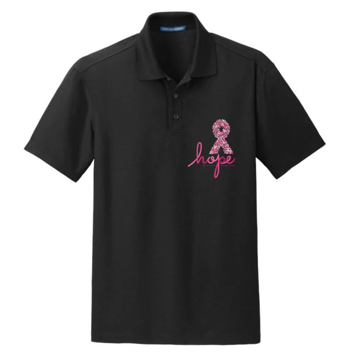 Hope Breast Cancer Awareness Shirt Pink Flowers Ribbon Dry Zone Grid Performance Polo