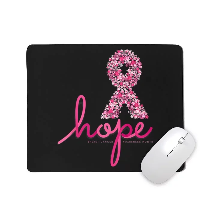 Hope Breast Cancer Awareness Shirt Pink Flowers Ribbon Mousepad