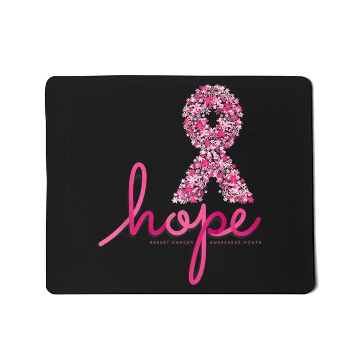 Hope Breast Cancer Awareness Shirt Pink Flowers Ribbon Mousepad