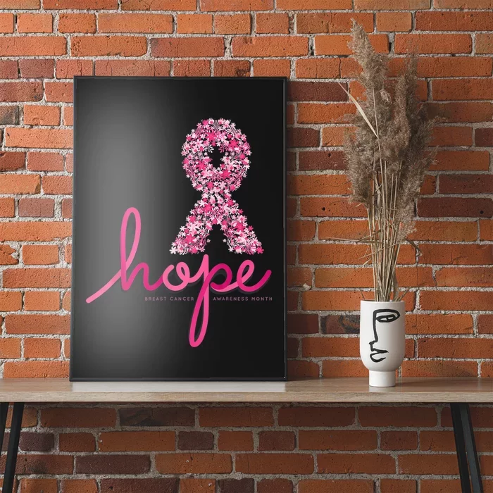 Hope Breast Cancer Awareness Shirt Pink Flowers Ribbon Poster