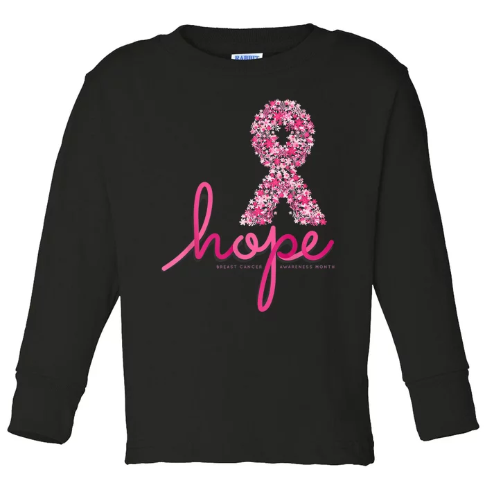 Hope Breast Cancer Awareness Shirt Pink Flowers Ribbon Toddler Long Sleeve Shirt