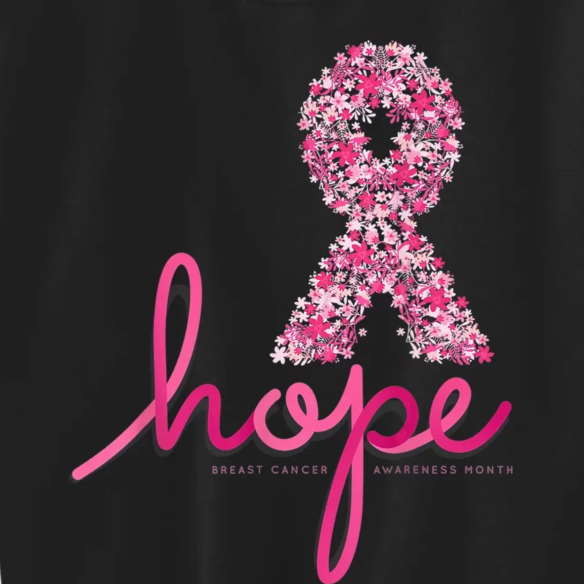 Hope Breast Cancer Awareness Shirt Pink Flowers Ribbon Kids Sweatshirt