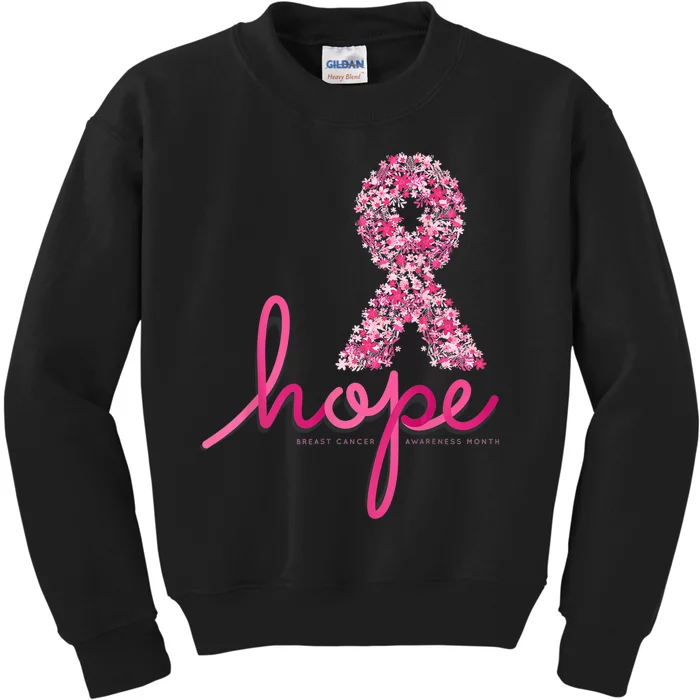 Hope Breast Cancer Awareness Shirt Pink Flowers Ribbon Kids Sweatshirt