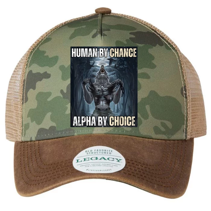 Human By Chance Alpha By Choice Cool Funny Alpha Wolf Meme Legacy Tie Dye Trucker Hat