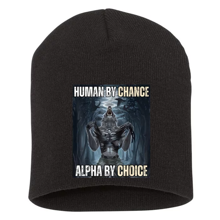 Human By Chance Alpha By Choice Cool Funny Alpha Wolf Meme Short Acrylic Beanie