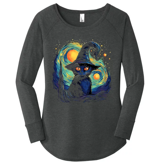 Halloween Black Cat Kitten Kitty Cat Witch Women's Perfect Tri Tunic Long Sleeve Shirt