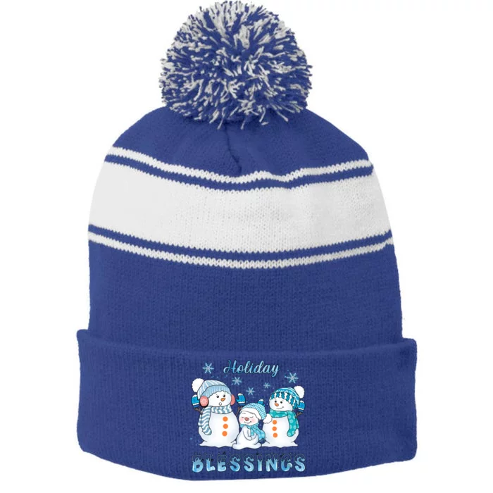 Holiday Blessings Christmas Snow Family Snowy Winter Meaningful Gift Stripe Pom Pom Beanie