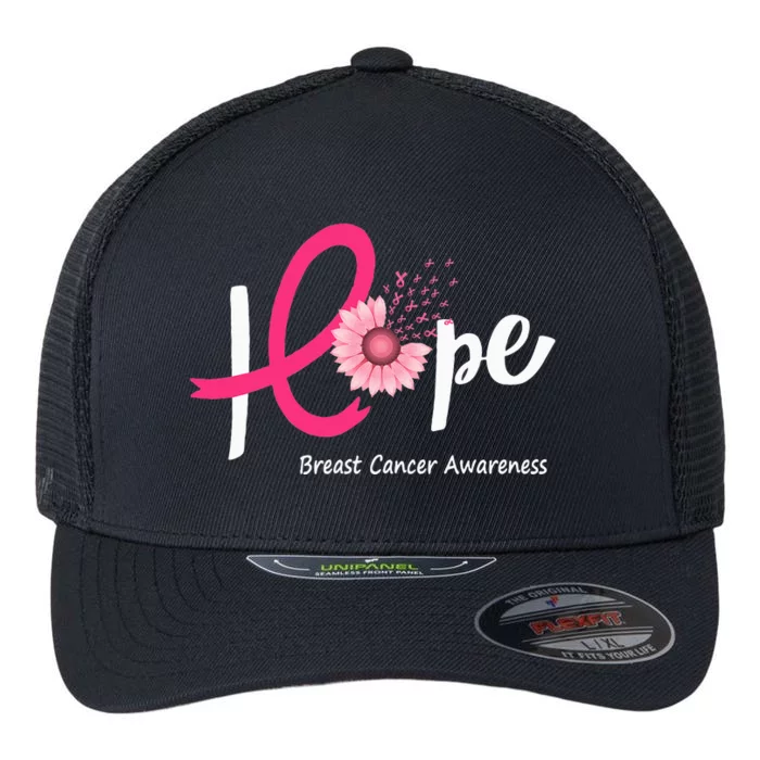 Hope Breast Cancer Pink Ribbons Sunflower October Month Flexfit Unipanel Trucker Cap