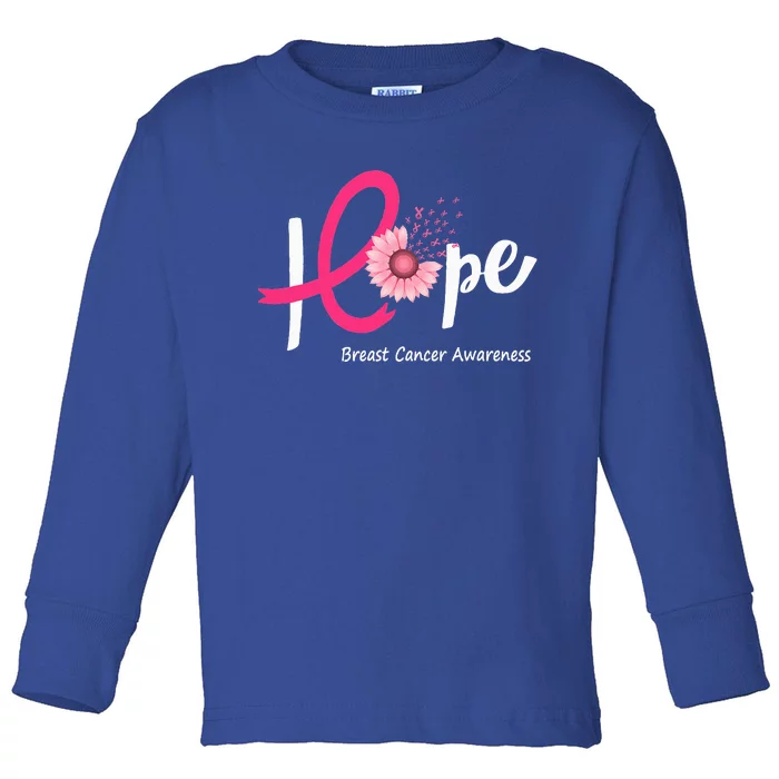 Hope Breast Cancer Pink Ribbons Sunflower October Month Toddler Long Sleeve Shirt