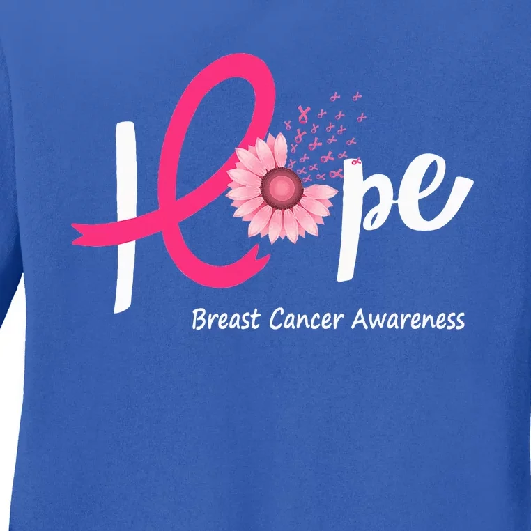 Hope Breast Cancer Pink Ribbons Sunflower October Month Ladies Long Sleeve Shirt