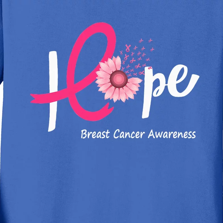 Hope Breast Cancer Pink Ribbons Sunflower October Month Kids Long Sleeve Shirt