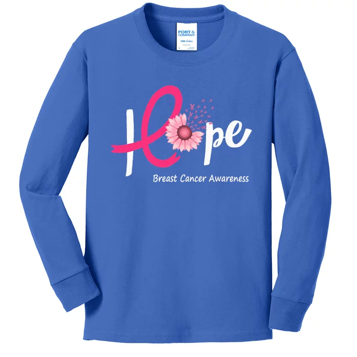 Hope Breast Cancer Pink Ribbons Sunflower October Month Kids Long Sleeve Shirt