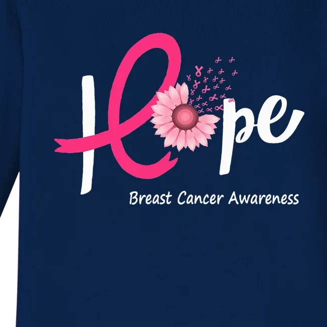 Hope Breast Cancer Pink Ribbons Sunflower October Month Baby Long Sleeve Bodysuit