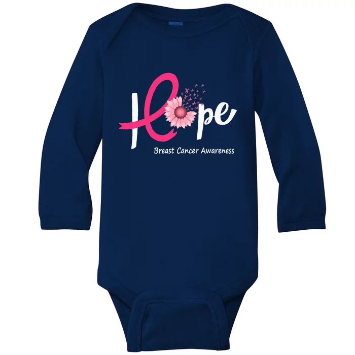 Hope Breast Cancer Pink Ribbons Sunflower October Month Baby Long Sleeve Bodysuit