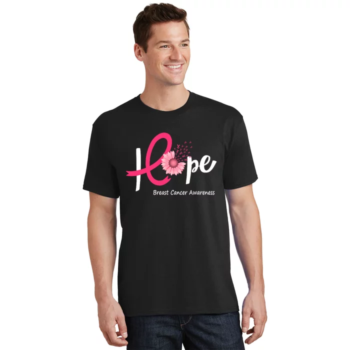 Hope Breast Cancer Pink Ribbons Sunflower October Month T-Shirt