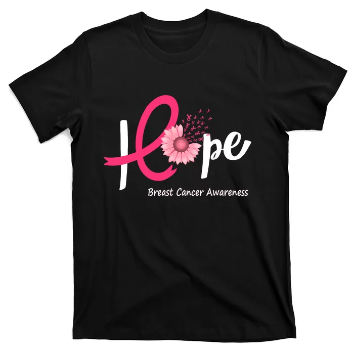 Hope Breast Cancer Pink Ribbons Sunflower October Month T-Shirt