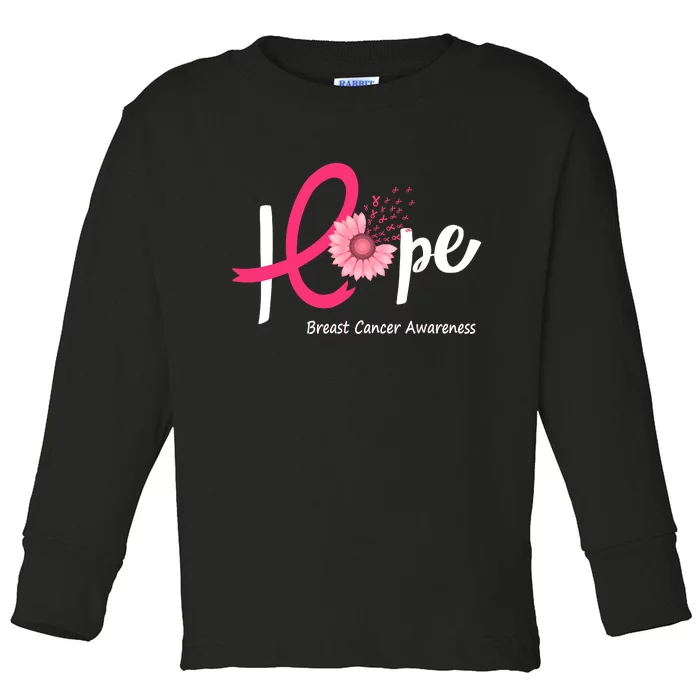 Hope Breast Cancer Pink Ribbons Sunflower October Month Toddler Long Sleeve Shirt