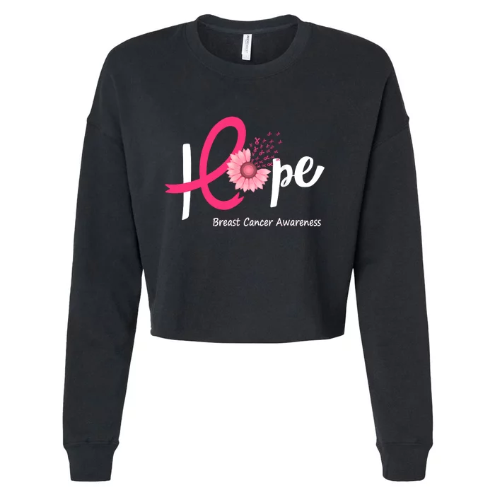 Hope Breast Cancer Pink Ribbons Sunflower October Month Cropped Pullover Crew