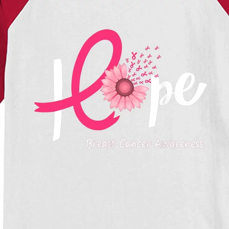 Hope Breast Cancer Pink Ribbons Sunflower October Month Kids Colorblock Raglan Jersey