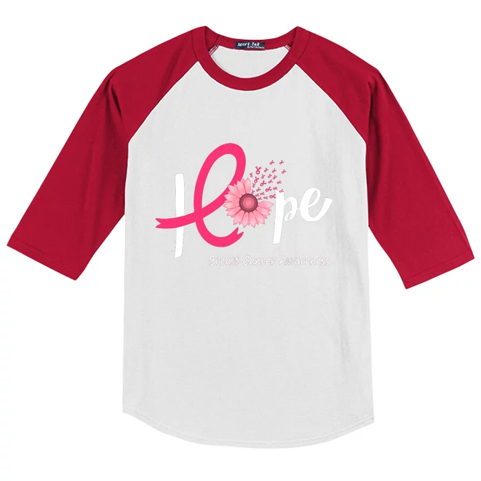 Hope Breast Cancer Pink Ribbons Sunflower October Month Kids Colorblock Raglan Jersey