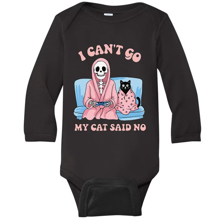 Halloween Black Cat On Skeleton Shoulder Baby Long Sleeve Bodysuit