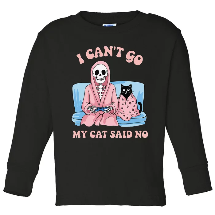 Halloween Black Cat On Skeleton Shoulder Toddler Long Sleeve Shirt