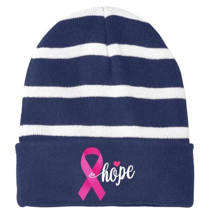 Hope Breast Cancer Awareness Ribbon Striped Beanie with Solid Band